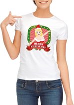 Foute Kerst shirt voor dames - Merry Christmas - wit S