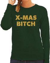 Foute Kersttrui / sweater - Christmas Bitch - goud / glitter - groen - dames - kerstkleding / kerst outfit L