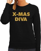 Foute Kersttrui / sweater - Christmas Diva - goud / glitter - zwart - dames - kerstkleding / kerst outfit L