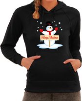 Sneeuwpop Merry Christmas foute Kerst hoodie / hooded sweater - zwart - dames - Kerstkleding / Kerst outfit XS