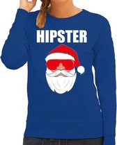 Foute Kerst sweater / kersttrui Hipster Santa blauw voor dames- Kerstkleding / Christmas outfit L