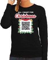 Kerst QR code kersttrui All I want: Alleen maar zuipen dames zwart - Bellatio Christmas sweaters XS