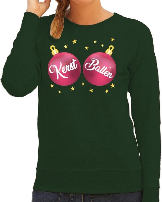 Mauvais pull / pull de Noël vert avec seins roses boules de Noël pour femme - Vêtements de Noël / tenue de Noël L (40)