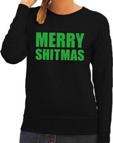 Foute kersttrui / sweater Merry Shitmas zwart voor dames - Kersttruien XS