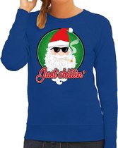 Foute Kersttrui / sweater - Just chillin - blauw voor dames - kerstkleding / kerst outfit XS