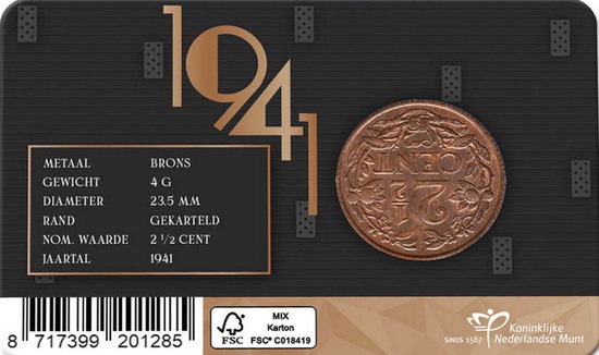Thumbnail van een extra afbeelding van het spel 80 jaar Afscheid van de 2½ cent 1941 in coincard
