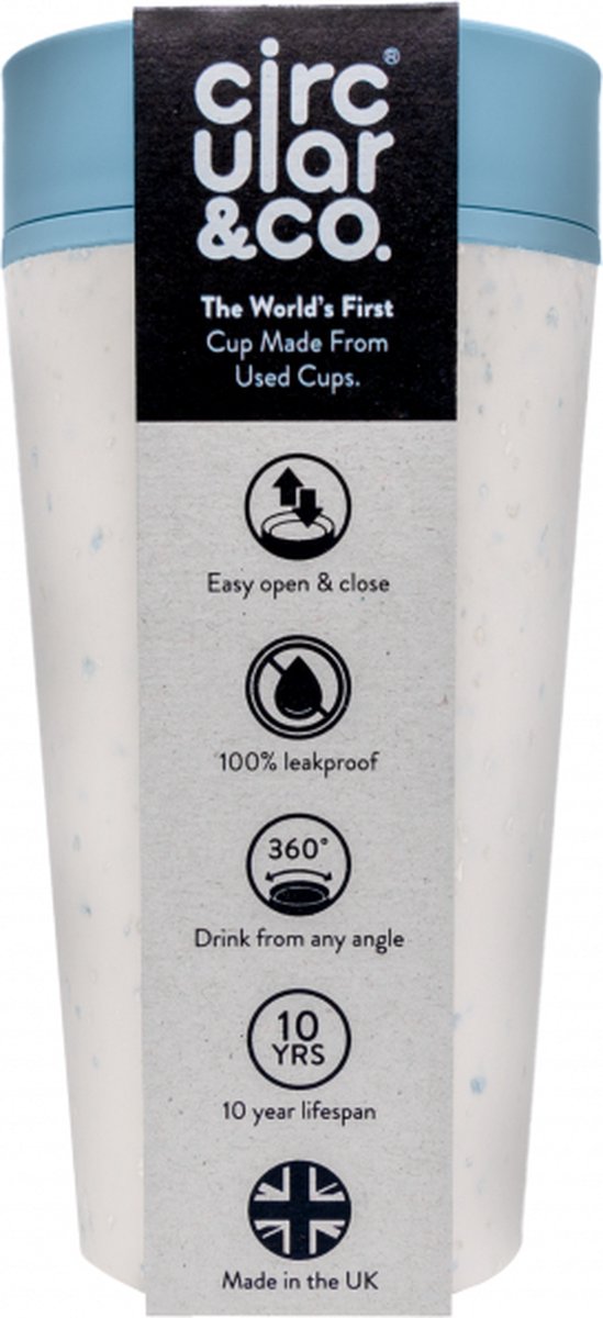 Circular & Co - Travel Mug - Koffiebeker To Go - Coffee To Go Beker - 340 ml - Crème - Blauw - 12oz - Duurzaam