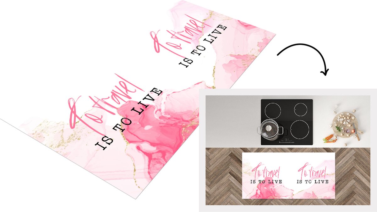 KitchenYeah Keukenloper - Loper keuken - Spreuken - Quotes - To travel is to live - Marmer - 120x60 cm - Keukenloper vinyl Multicolor