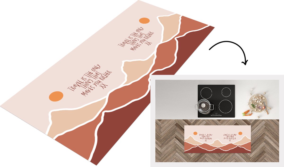 KitchenYeah Keukenloper - Loper keuken - Spreuken - Quotes - Travel is the only thing that makes you richer - Oranje - 120x50 cm - Keukenloper vinyl Multicolor