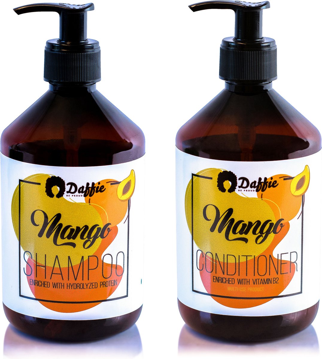 Mango Shampoo en Conditioner Set, Hydraterende Haar & Hoofdhuid Shampoo Conditioner Set met Mango Boter – 500 ml Shampoo en Conditioner Verrijkt met Gehydrolyseerde Eiwit & Vitamine B5