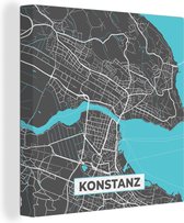 Canvas Schilderij Kaart – Plattegrond – Stadskaart – Konstanz – Duitsland – Blauw - 50x50 cm - Wanddecoratie