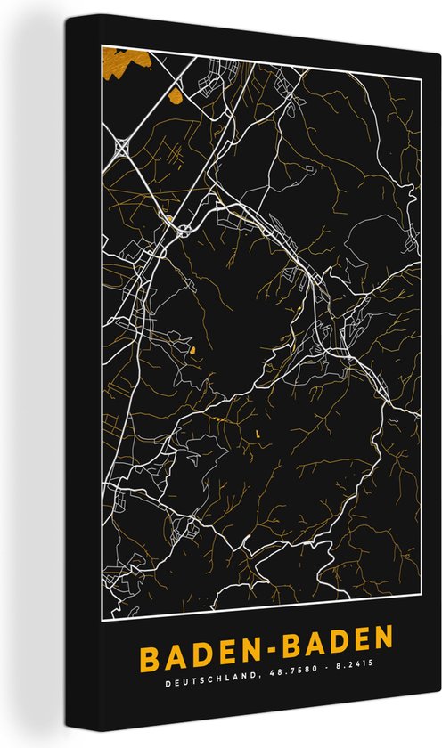 Peinture sur Toile Plan de la Ville - Carte - Baden Baden - Or - Allemagne - Carte - 20x30 cm - Décoration murale