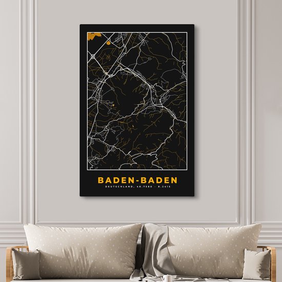 Tableau sur Toile City Map – Map – Baden Baden – Or – Allemagne – Map - 120x180 cm - Décoration murale XXL