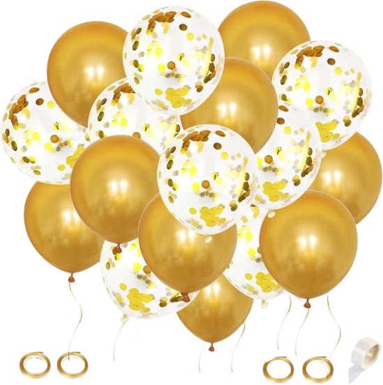 Het acre mesh Joya® 40 stuks Gouden & Confetti Goud Helium Ballonnen met Lint | Decoratie  |... | bol.com