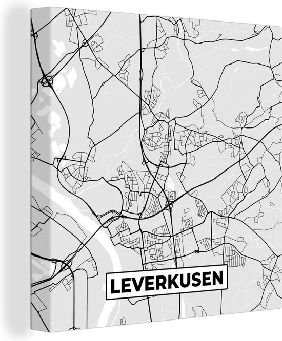 Canvas Schilderij Duitsland - Kaart - Stadskaart - Plattegrond - Leverkusen - 50x50 cm - Wanddecoratie