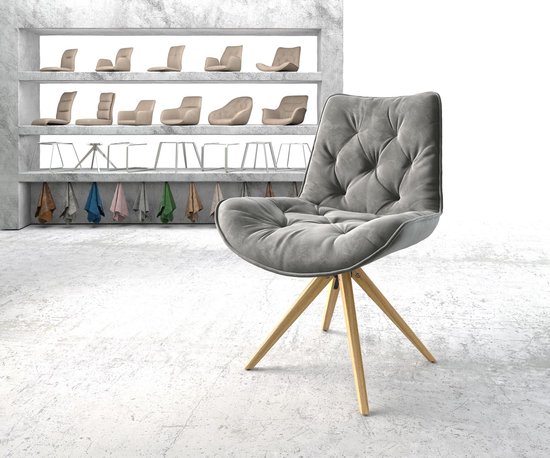 Draaistoel Taimi-Flex houten frame hoekig fluweel grijs 180° draaibaar |  bol.com