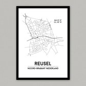 Reusel city poster, A4 met lijst, plattegrond poster, woonplaatsposter, woonposter