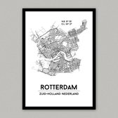 Rotterdam city poster, A4 met lijst, plattegrond poster, woonplaatsposter, woonposter