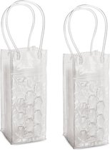 2x stuks transparante PVC koeltas draagtas voor flessen 25 cm - Handige koeltassen voor wijnflessen/frisdrankflessen voor onderweg