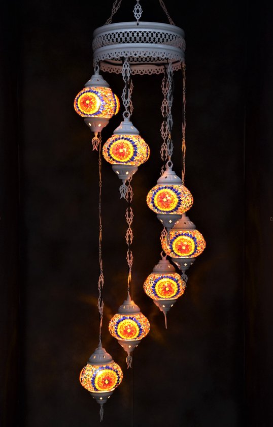 Hanglamp multicolour  glas mozaïek Oosterse lamp kroonluchter Crèmewit 7 bollen