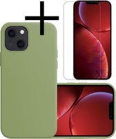 Hoes Geschikt voor iPhone 13 Hoesje Cover Siliconen Back Case Hoes Met Screenprotector - Groen