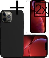 Hoes Geschikt voor iPhone 13 Pro Max Hoesje Cover Siliconen Back Case Hoes Met 2x Screenprotector - Zwart