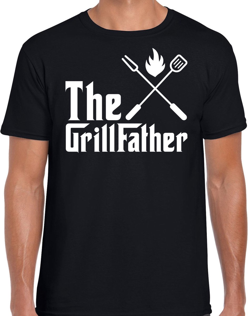 The Grillfather bbq - barbecue cadeau t-shirt - zwart - voor heren - vaderdag XL