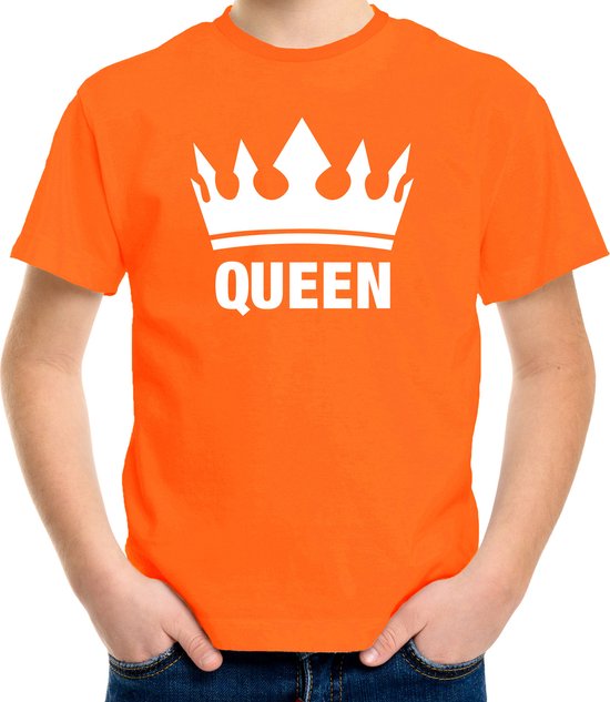Oranje Koningsdag Queen shirt met kroon meisjes 122/128