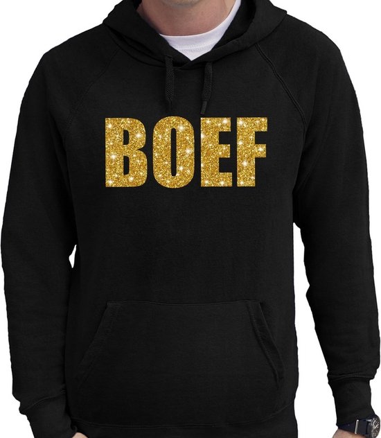BOEF goud glitter tekst hoodie zwart heren zwarte glitter sweater trui met capuchon S bol