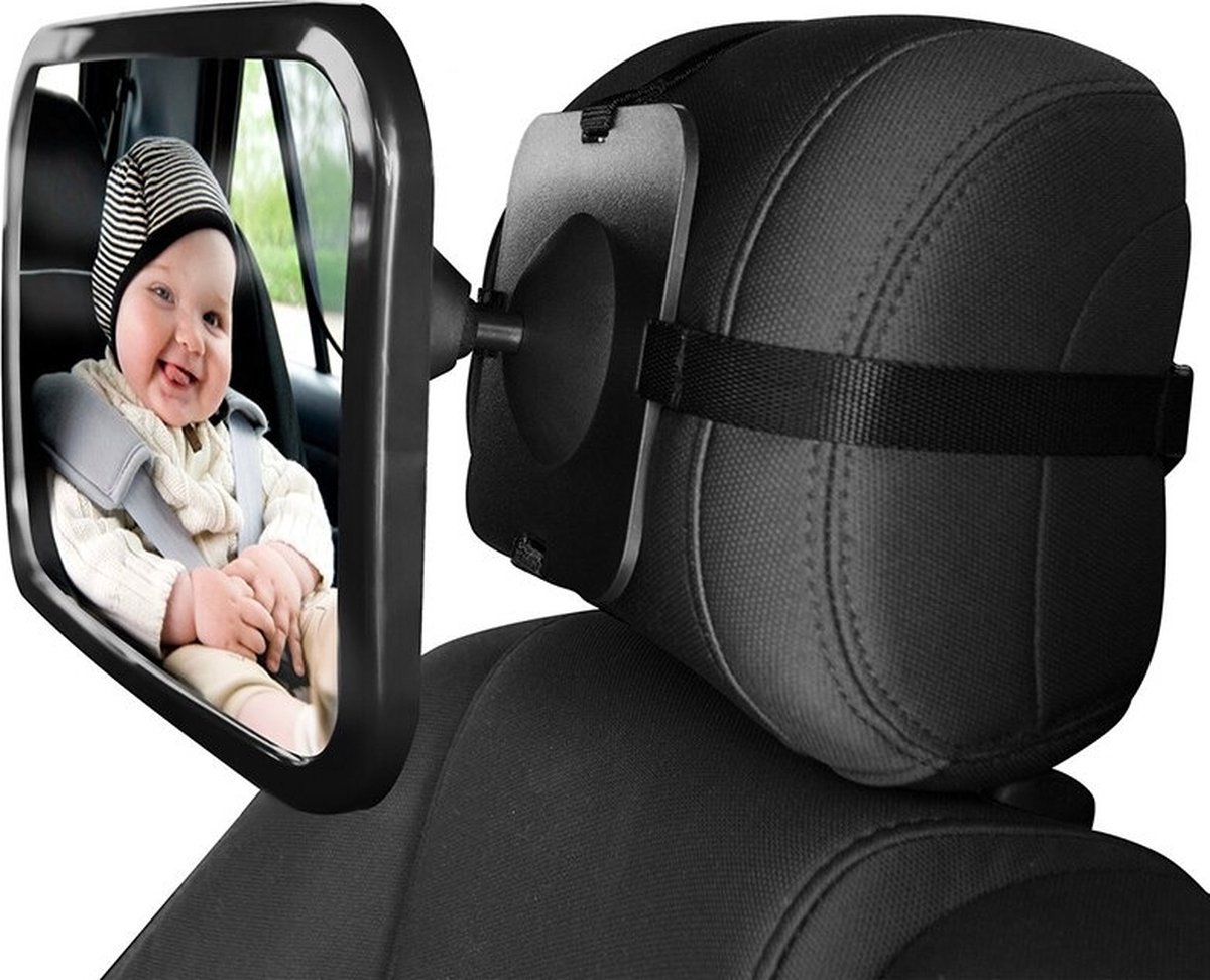 Safe Way Autospiegel Baby - Draaibaar - Onbreekbaar Glas - Zwart