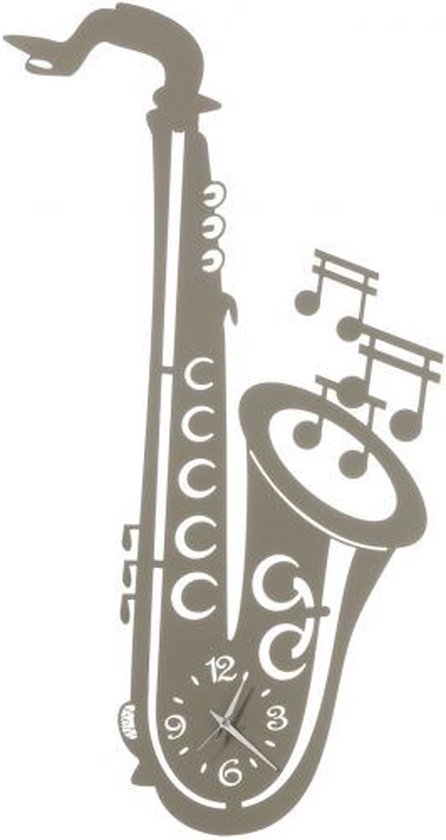 Arti - Mestieri - klok - metalen - wandklok - saxofoon - donkergrijs - Italiaans - Design - handgemaakt