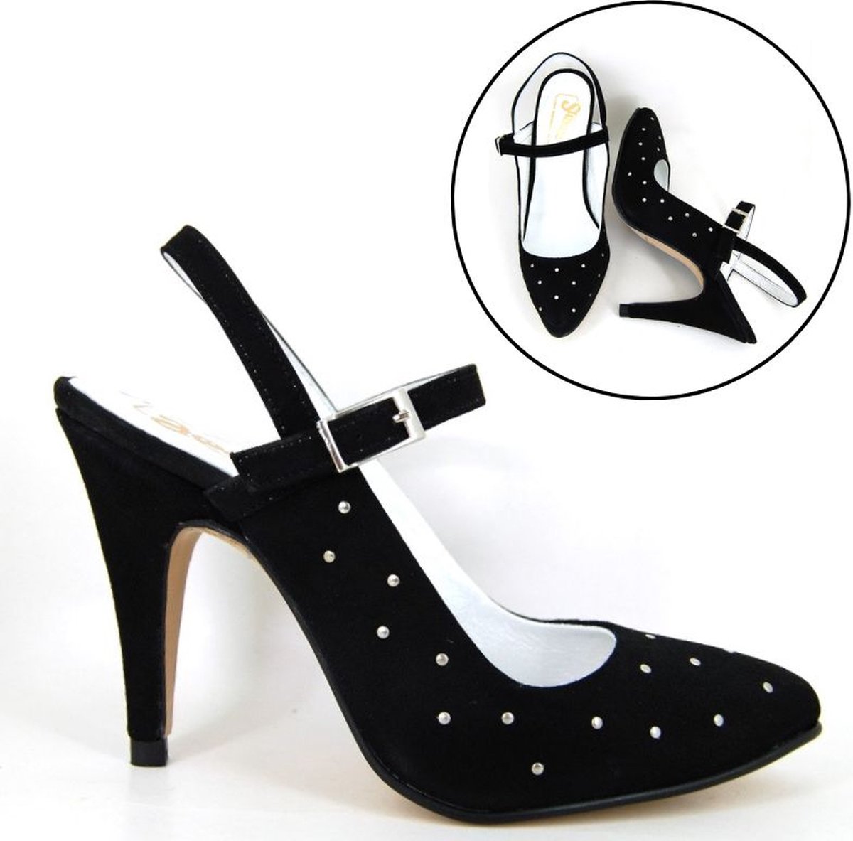 Stravers - Slingback Hakken met Bandjes Maat 35 Kleine Maten Slingback Pumps met Hoge Hakken Zwart
