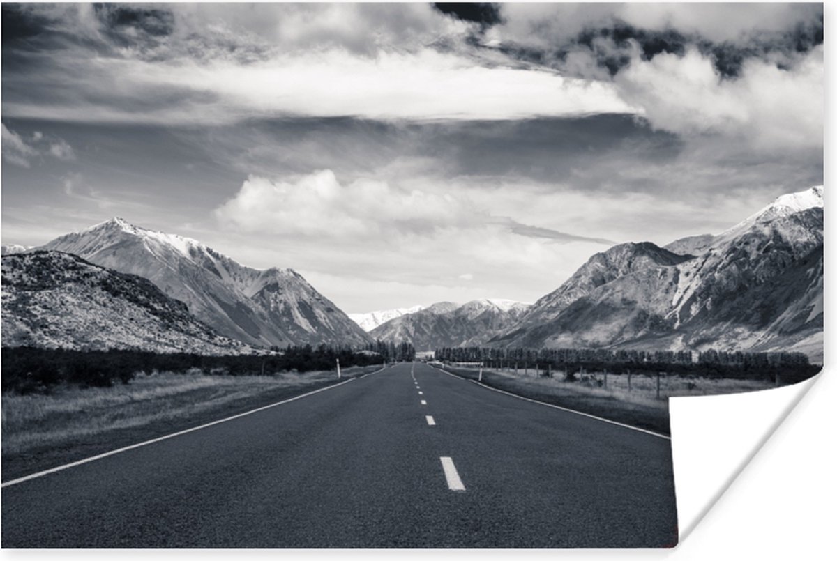 Poster Zwart wit - Berg - Weg - 90x60 cm