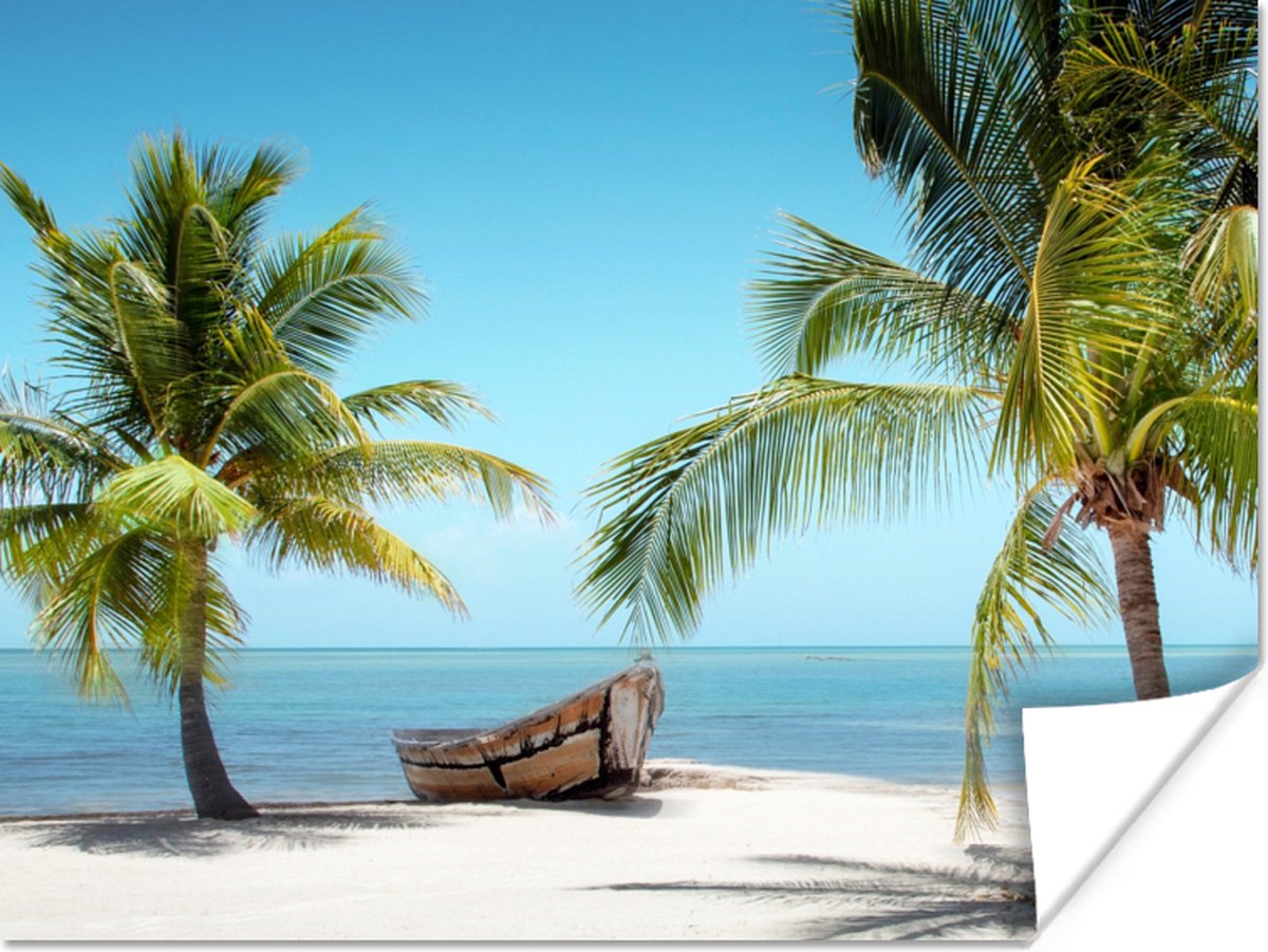 Poster Palmboom - Boot - Strand - 120x90 cm