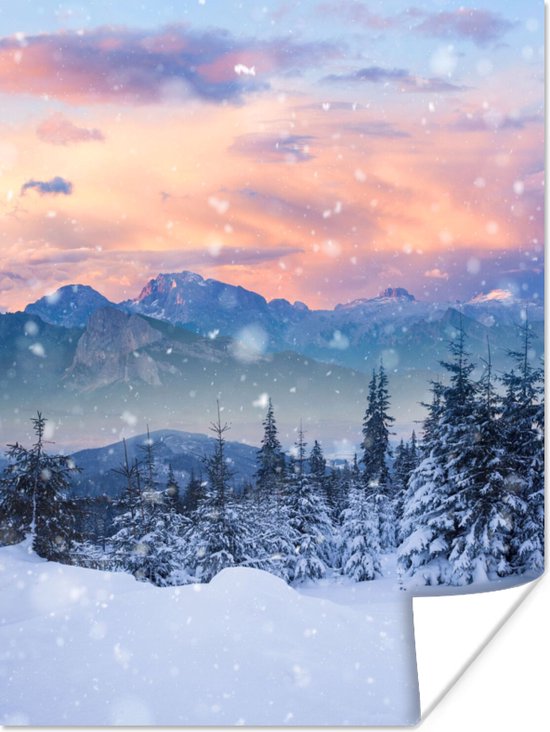 Affiche Neige - Ciel - Forêt - Hiver - 30x40 cm - Décorations de Noël de Noël pour l'intérieur - Noël