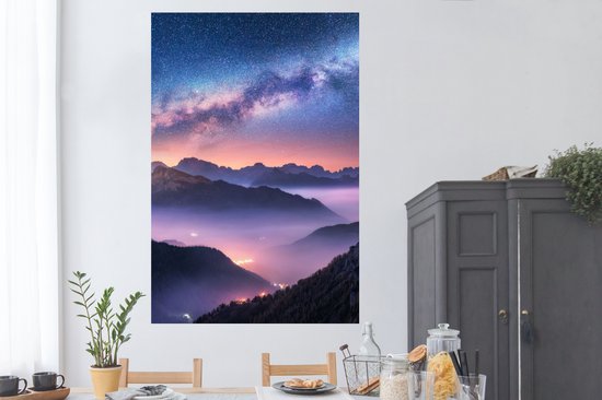 Affiche Montagnes - Ciel étoilé - Brouillard - 120x180 cm XXL