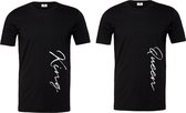 Livingstickers-T-shirt King Queen koppel shirts-voorkant shirts-zwart-korte mouwen-Maat Xl