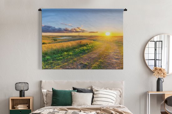 Wandkleed - Wanddoek - Zon - Natuur - Landschap - 180x135 cm - Wandtapijt