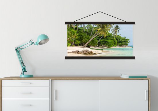 Posterhanger incl. Poster 90x45 cm - Schoolplaat - Palmbomen - Strand - Zomer - Tropisch - Textielposter - Zwarte latten
