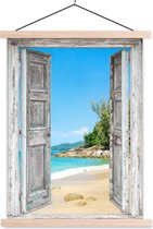 Posterhanger incl. Poster 120x160 cm - Schoolplaat - Strand - Doorkijk - zomer - Tropisch - Textielposter - Blanke latten