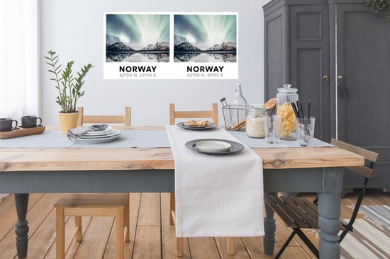 Poster Norvège - Aurores boréales - Montagnes - 120x60 cm