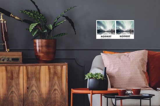 Poster Norvège - Aurores boréales - Montagnes - 40x20 cm