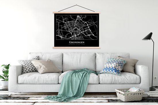 Porte-affiche avec affiche - Affiche scolaire - Groningue - Carte - Carte - Plan de la ville - 120x90 cm - Lattes vierges