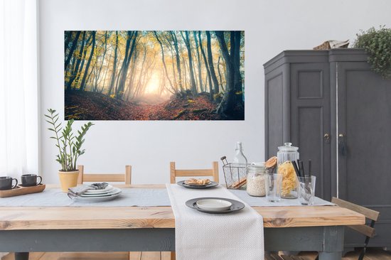 Poster Forêt - Brouillard - Soleil - Automne - 160x80 cm