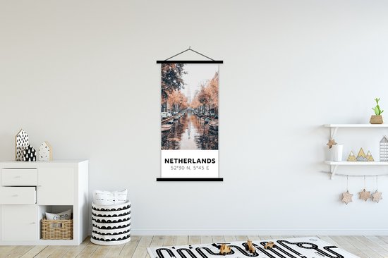 Porte-affiche avec affiche - Affiche scolaire - Nederland - Amsterdam - Canal - Automne - 90x180 cm - Lattes noires
