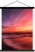 Posterhanger incl. Poster - Schoolplaat - Strand - Zee - Natuur - Avond - 60x80 cm - Zwarte latten