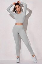 Fitness kleding set voor dames / Squat proof / Fitness legging + sport top (lichtgrijs)