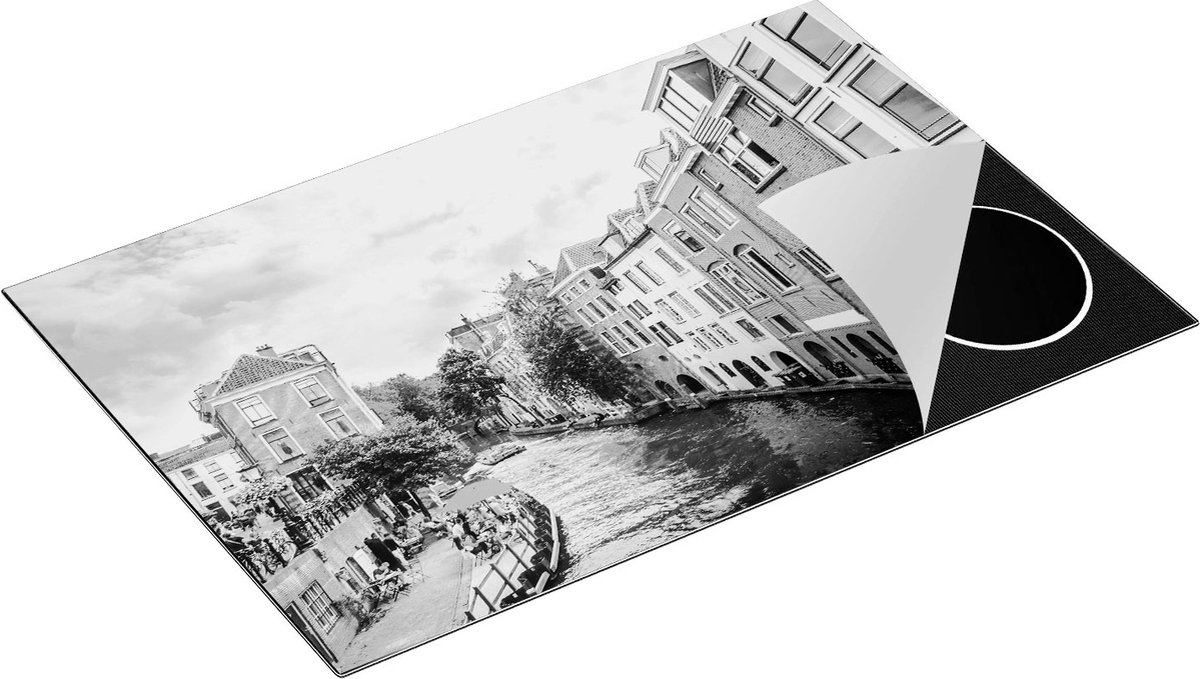 Chefcare Inductie Beschermer Huizen aan de Oudegracht in Utrecht - Zwart Wit - 81,6x52,7 cm - Afdekplaat Inductie - Kookplaat Beschermer - Inductie Mat