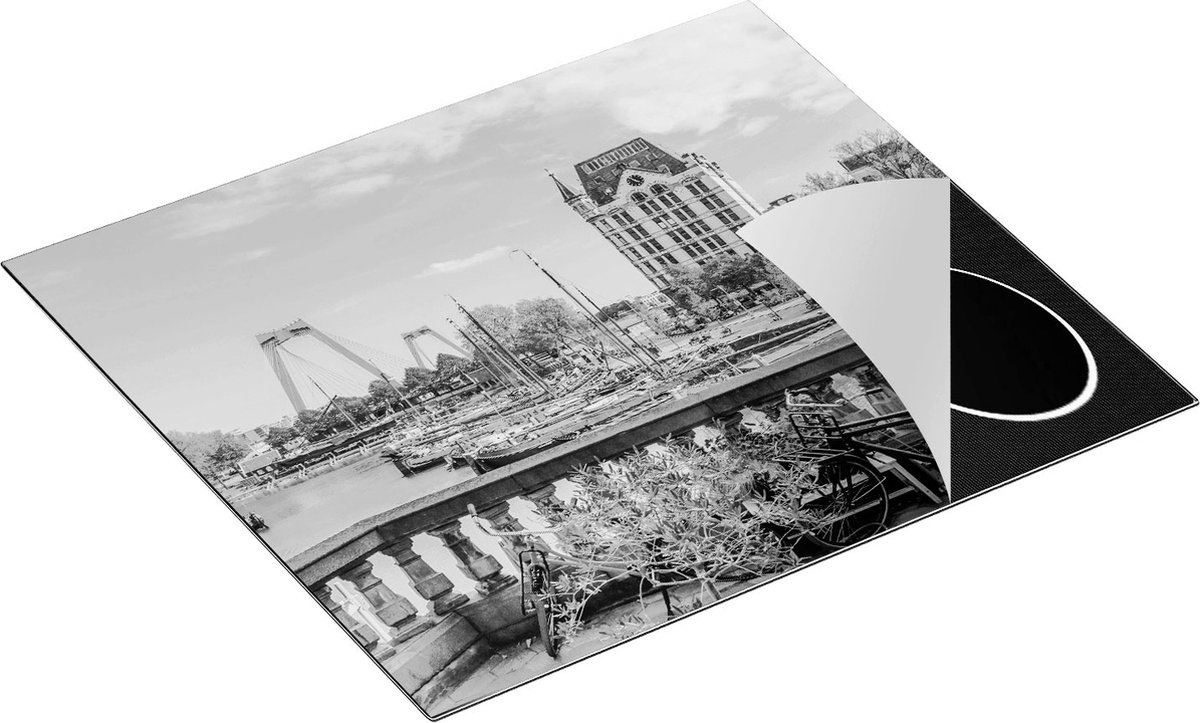 Chefcare Inductie Beschermer Kleurrijke Oude Haven in Rotterdam - Zwart Wit - 58,3x51,3 cm - Afdekplaat Inductie - Kookplaat Beschermer - Inductie Mat