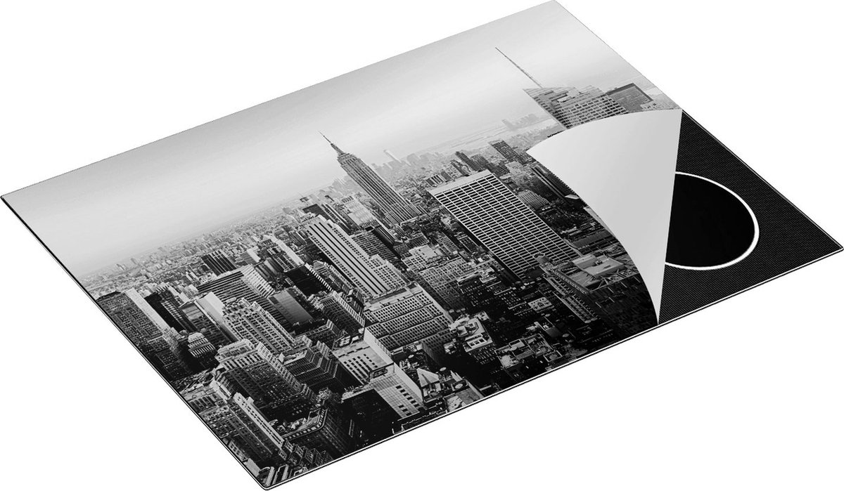 Chefcare Inductie Beschermer New York Skyline met Wolkenkrabbers - Zwart Wit - 70x52 cm - Afdekplaat Inductie - Kookplaat Beschermer - Inductie Mat